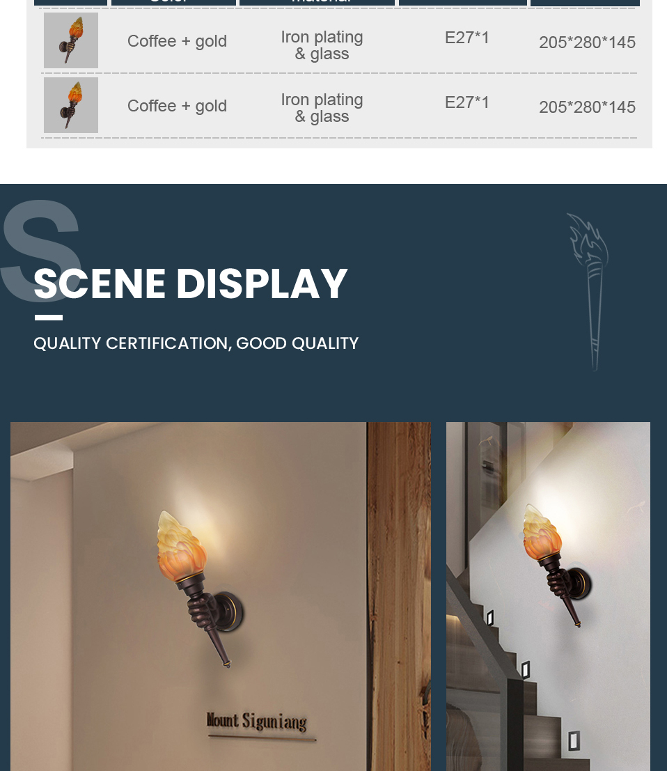 Dingdian LED Set of 2 Unique Design Torch Shaped and Fist-Shaped Bracket Decor Wall Light Outdoor Industrial Vintage Wall Lamp