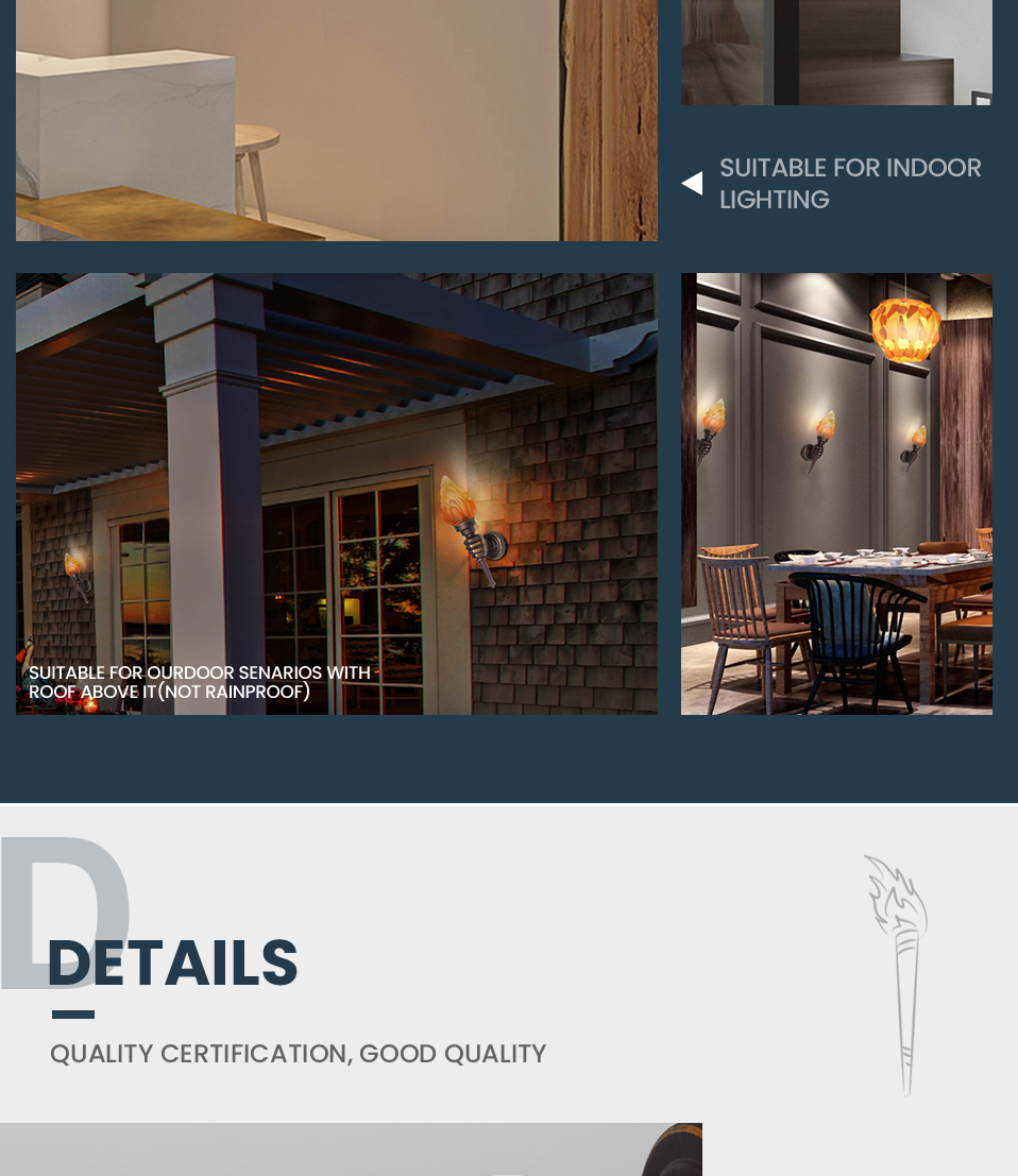 Dingdian LED Set of 2 Unique Design Torch Shaped and Fist-Shaped Bracket Decor Wall Light Outdoor Industrial Vintage Wall Lamp