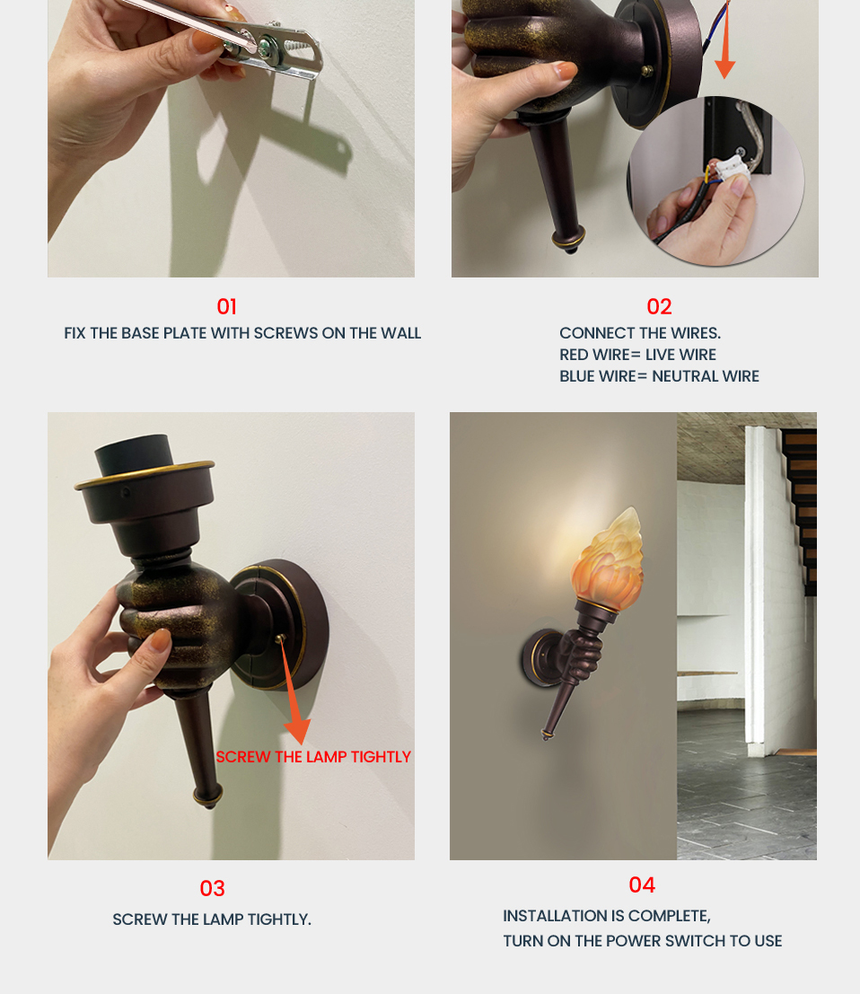 Dingdian LED Set of 2 Unique Design Torch Shaped and Fist-Shaped Bracket Decor Wall Light Outdoor Industrial Vintage Wall Lamp