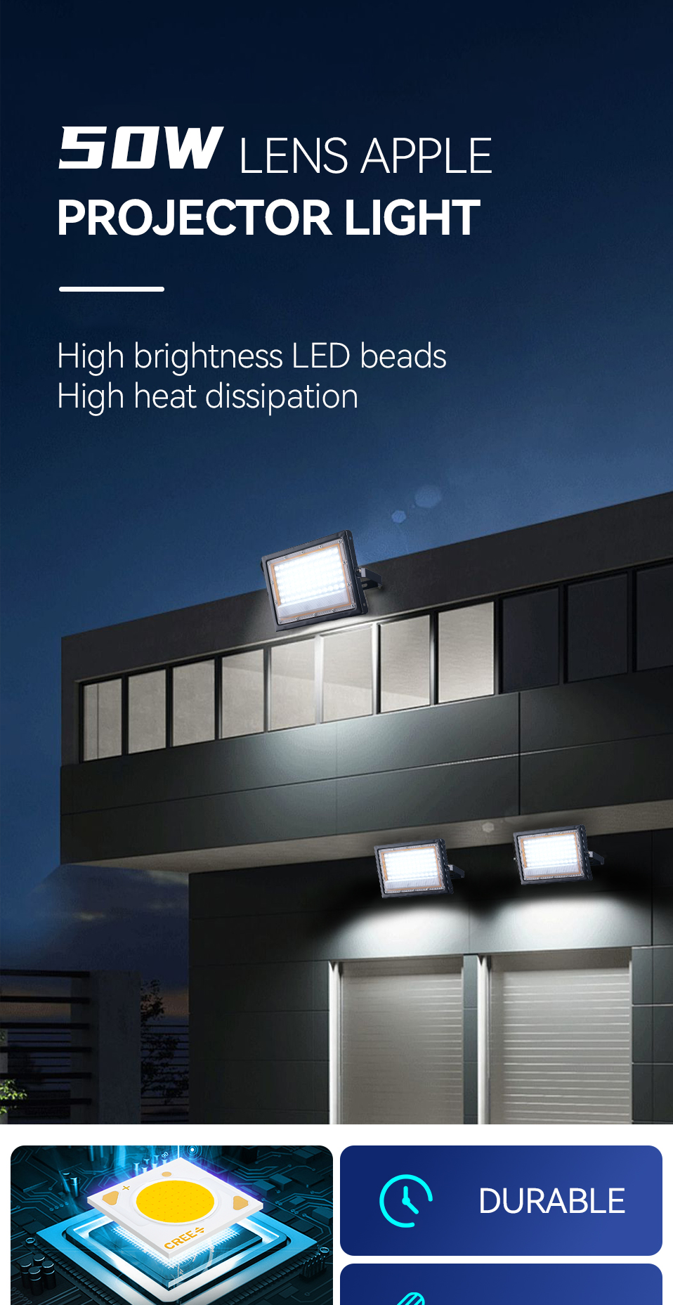 Dingdian 50W High Brightness  LED Floodlight AC185-265V Hot Sale Outdoor Wall-Mounted Iron Lamp for Garden & Street IP65 Rating
