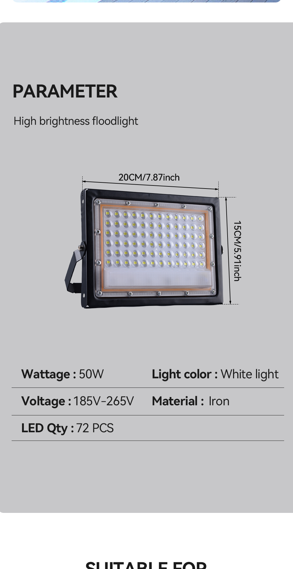 Dingdian 50W High Brightness  LED Floodlight AC185-265V Hot Sale Outdoor Wall-Mounted Iron Lamp for Garden & Street IP65 Rating
