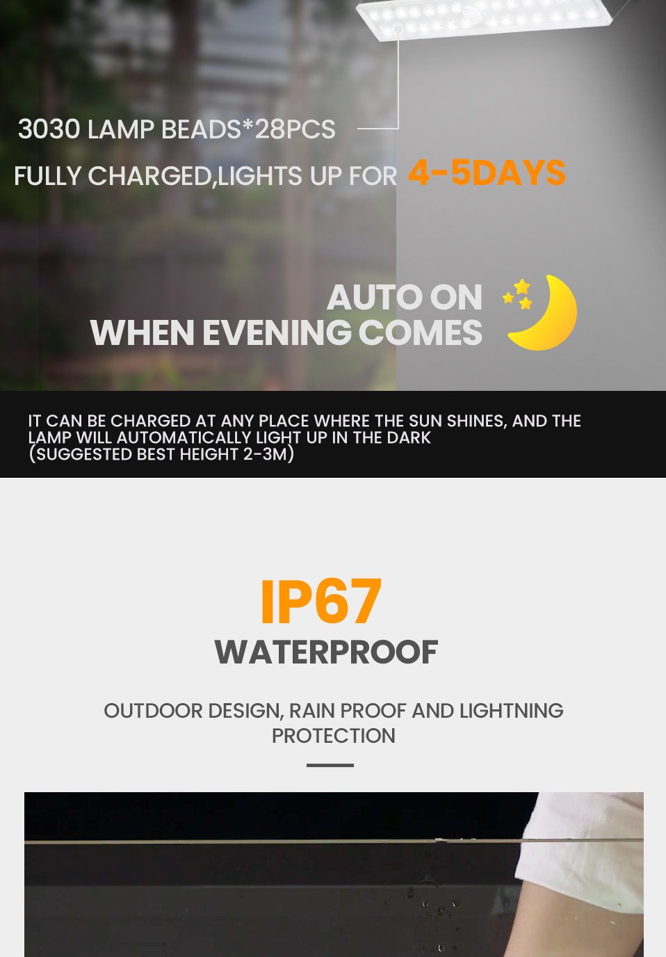 NEW Creative 28w+16w LED Source Garden Lamps IP67 Waterproof Solar Security Wall Light Outdoor Solar Wall Lights for Garden