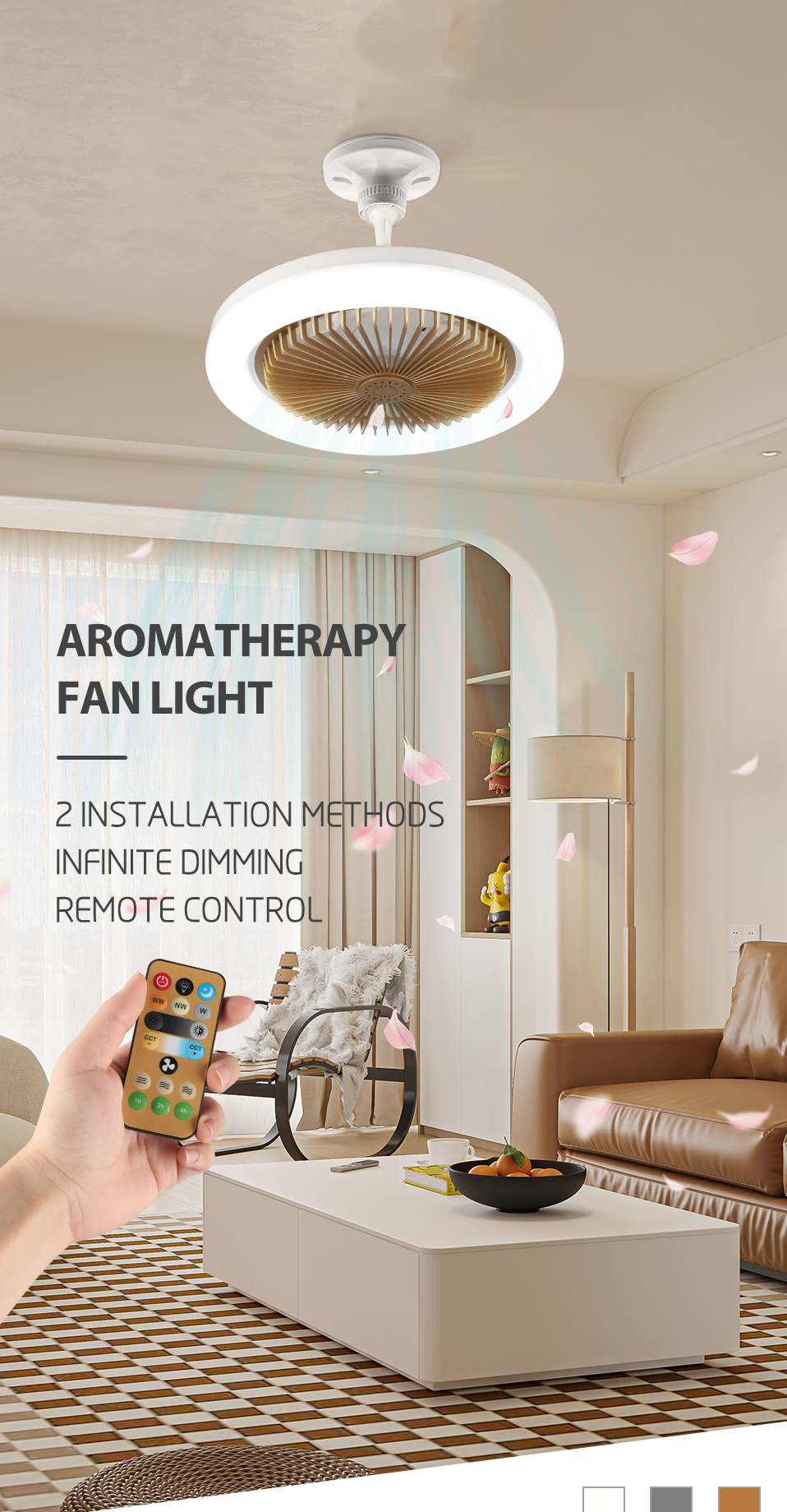NEW Aromatherapy Ceiling Fans Light Wind Speed Led Ceiling Fan Modern AC110-265V 30W Dimmable 3 Color PC 80 Remote Co<i></i>ntrol 0.5