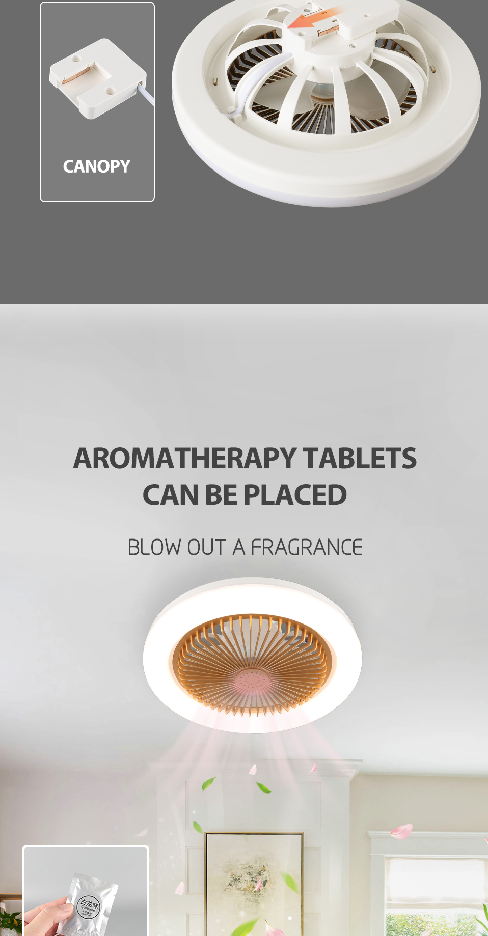 NEW Aromatherapy Ceiling Fans Light Wind Speed Led Ceiling Fan Modern AC110-265V 30W Dimmable 3 Color PC 80 Remote Co<i></i>ntrol 0.5