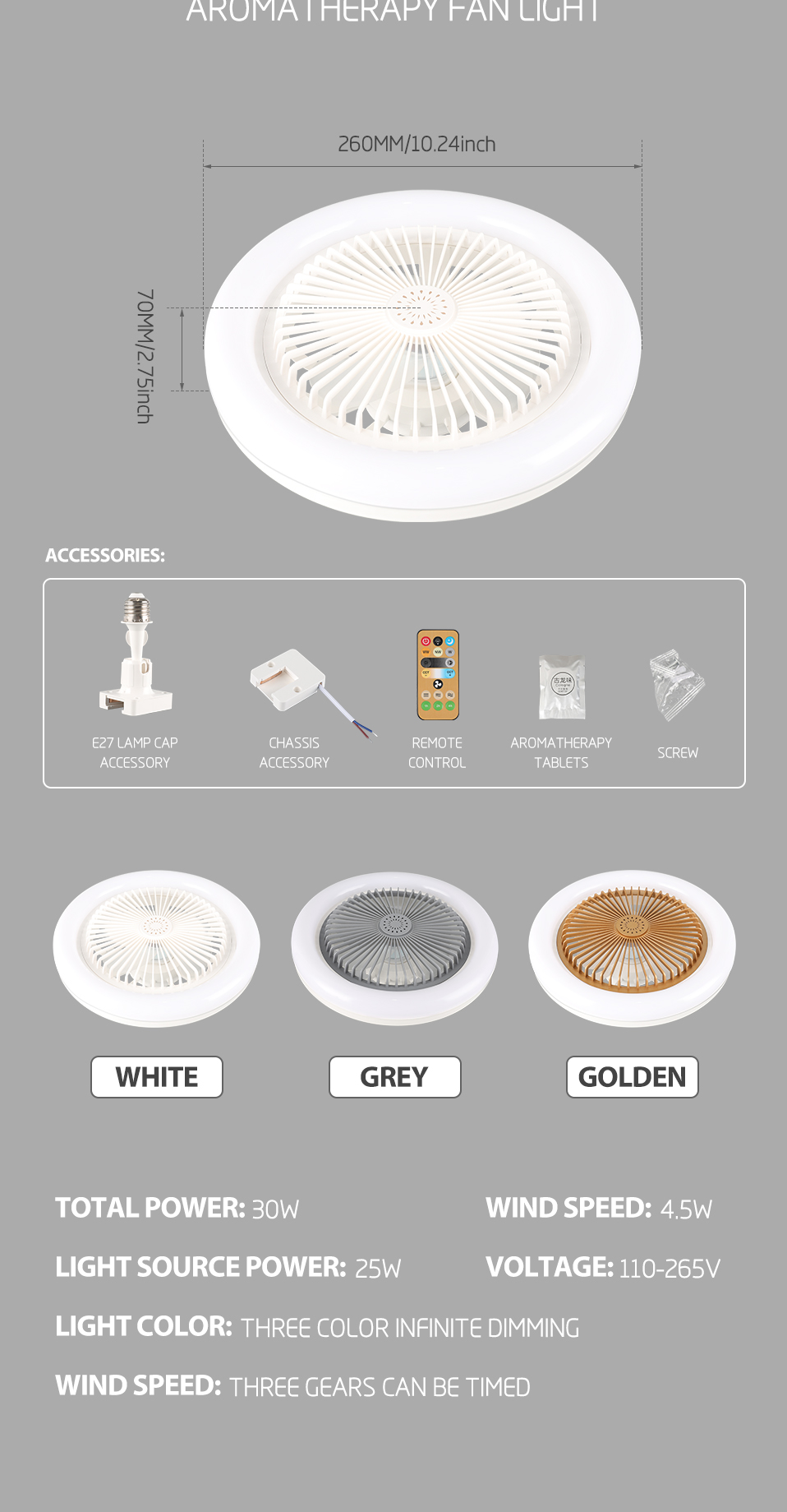 NEW Aromatherapy Ceiling Fans Light Wind Speed Led Ceiling Fan Modern AC110-265V 30W Dimmable 3 Color PC 80 Remote Co<i></i>ntrol 0.5