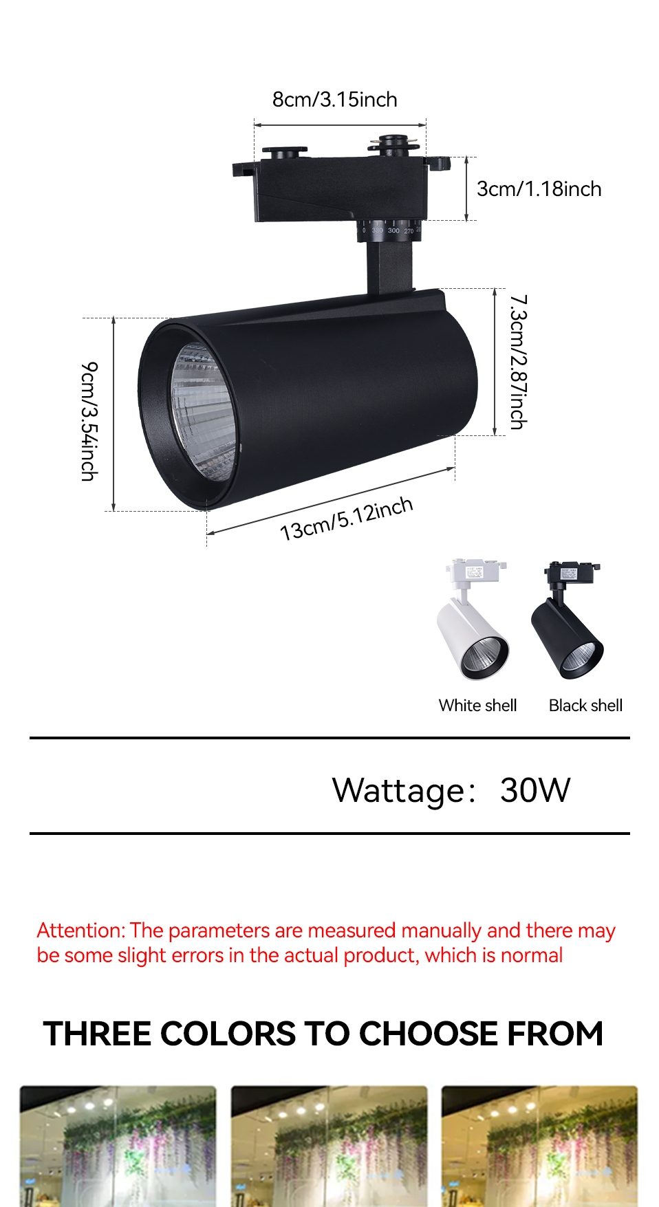 NEW Commercial Lighting COB LED Track Light Angle Adjustable Clothshop Rail Spotlight 30W Focus Lamp Retail Spot Lighting