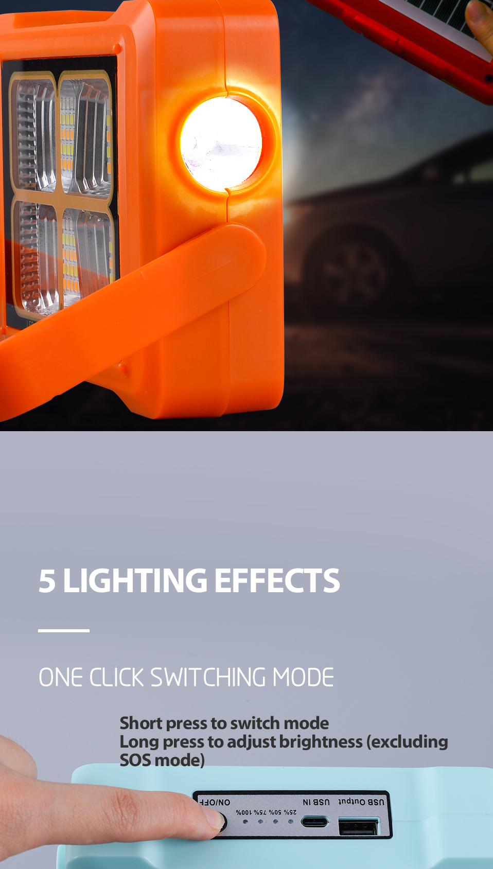 NEW Rechargeable Solar Flood Light Outdoor Portable LED Reflector Spotlight Emergency Worklight Fishing Waterproof Camping Lamp