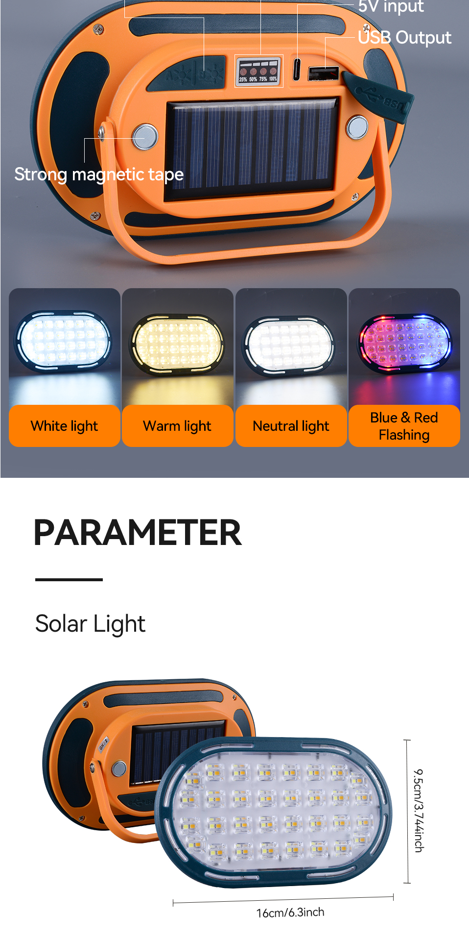 Solar Flood Light 50W Battery Powered Dimmable Working Lamp Magnetic Outdoor Waterproof Camping Light Lamp for Fishing Camping