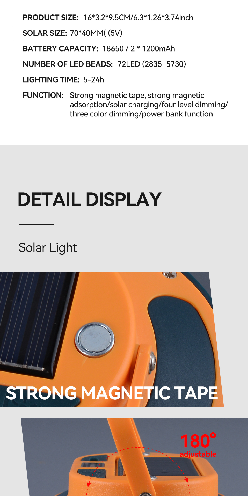 Solar Flood Light 50W Battery Powered Dimmable Working Lamp Magnetic Outdoor Waterproof Camping Light Lamp for Fishing Camping