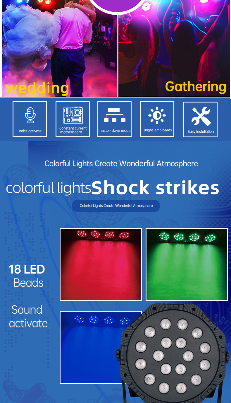 18 Beads RGBW Sound Activate DMX512 Par Stage Lights 54X3W Stage Lighting for Wedding DJ Disco LED PC 80 7 Channels Dingdian LED