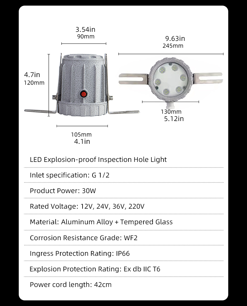 30W LED Explosion-Proof Light Waterproof IP66 Rating Durable and Versatile Lamp