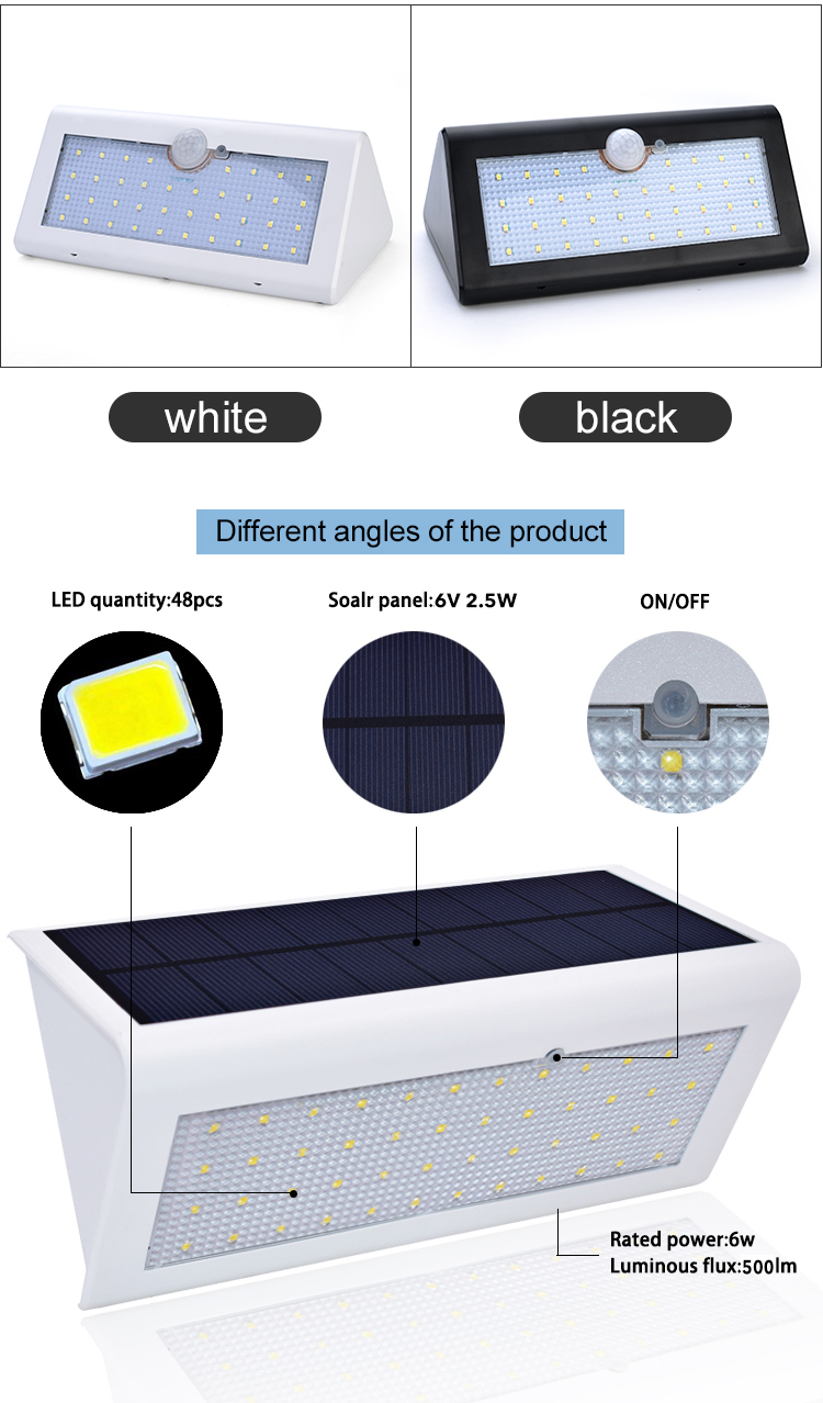 Morden 4W Solar Powered LED Wall Light Polysilicon Solar Panel IP65 Outdoor Warm White Garden Light ABS Body 3000K CCT 3.7V