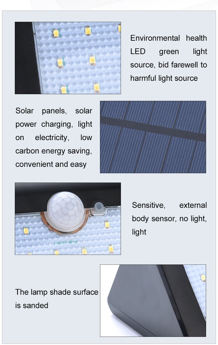 Morden 4W Solar Powered LED Wall Light Polysilicon Solar Panel IP65 Outdoor Warm White Garden Light ABS Body 3000K CCT 3.7V