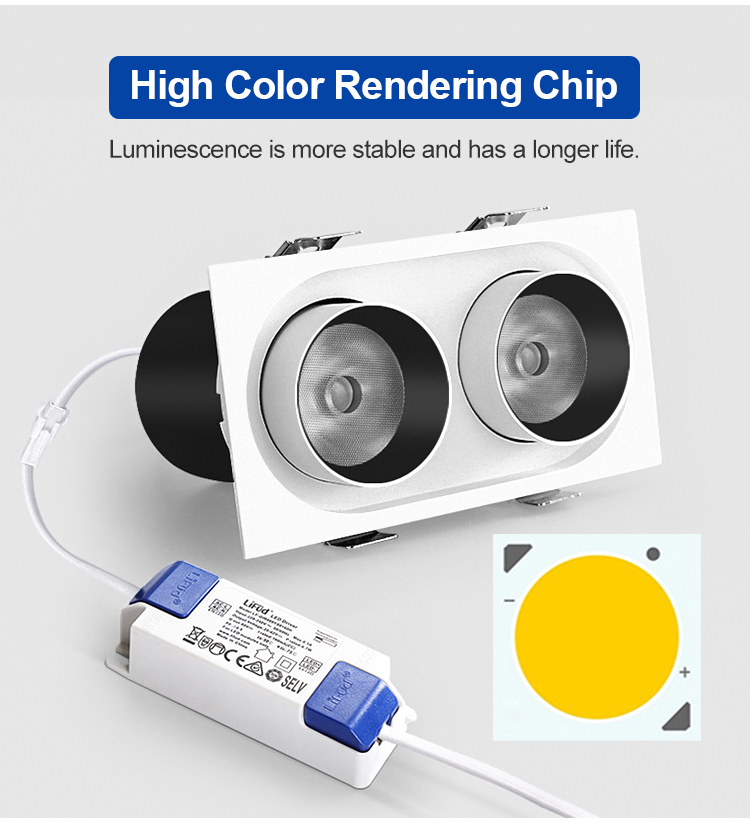 Commercial 25 Adjustable Led Downlight White Color Spotlights Adjustable Led Recessed Downlight Double Cob Downlight