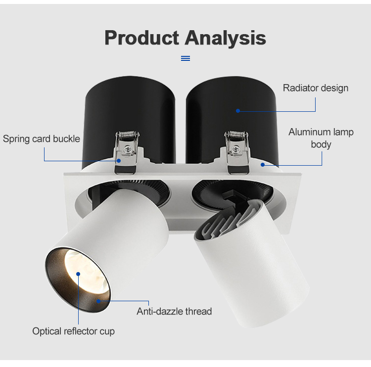 Commercial 25 Adjustable Led Downlight White Color Spotlights Adjustable Led Recessed Downlight Double Cob Downlight