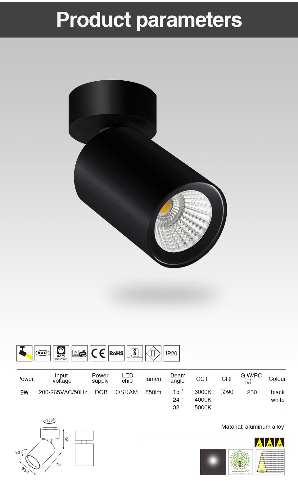 LED Spotlight Surface Mounted Spot Light 220V White Cob Downlight Living Room Clothing Shop Showroom Indoor Ceiling Lamp 9W