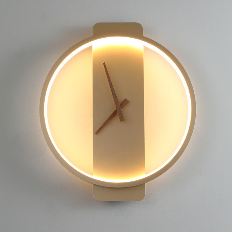 Creative Wall Lamp with Clock Nordic Fashion and Art Perso<i></i>nalized Designer Hotel Engineering Background Wall Decoration Light