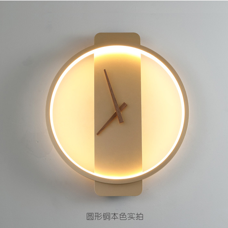 Creative Wall Lamp with Clock Nordic Fashion and Art Perso<i></i>nalized Designer Hotel Engineering Background Wall Decoration Light