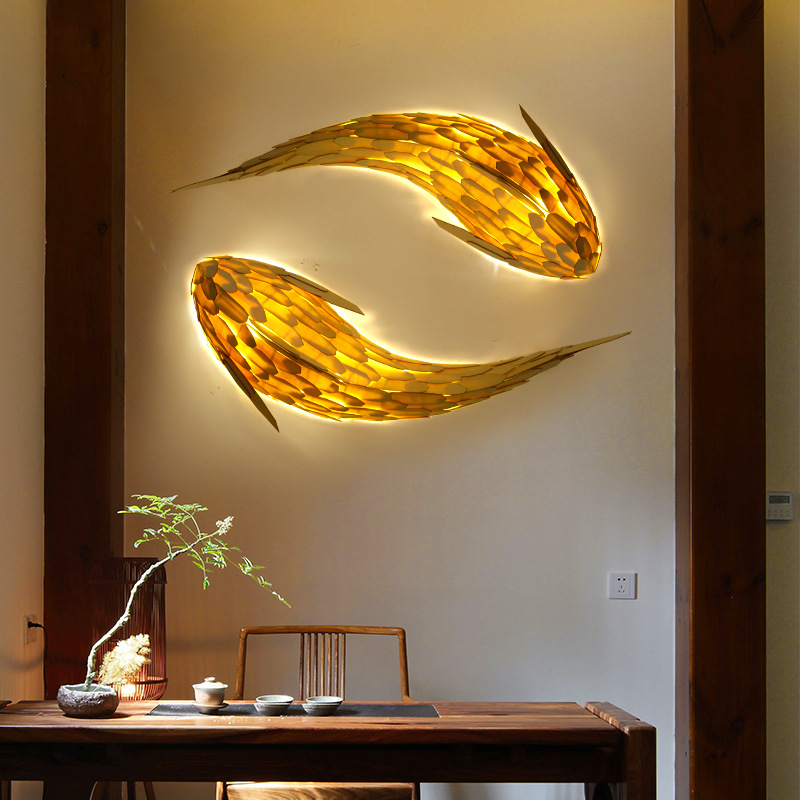 New Chinese Style Wooden Wall Lamp Tea Room Home Stay Carp Decorative Lamp Restaurant Hotel  Fish Shaped Wall Lamp