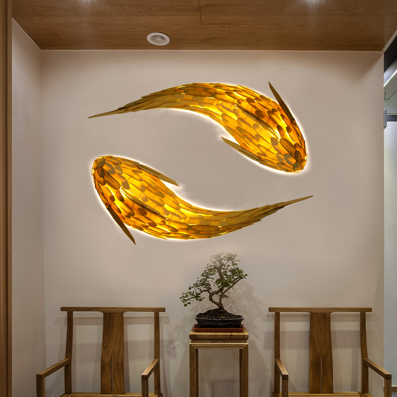 New Chinese Style Wooden Wall Lamp Tea Room Home Stay Carp Decorative Lamp Restaurant Hotel  Fish Shaped Wall Lamp