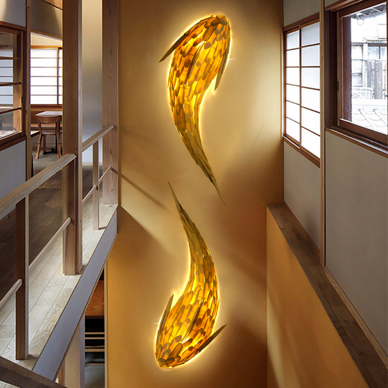 New Chinese Style Wooden Wall Lamp Tea Room Home Stay Carp Decorative Lamp Restaurant Hotel  Fish Shaped Wall Lamp
