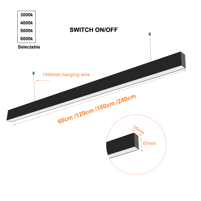 Aluminum and PC Lamp Body 600/1200/1800/2400mm Office LED Pendant Linear Light LNL1400picture4