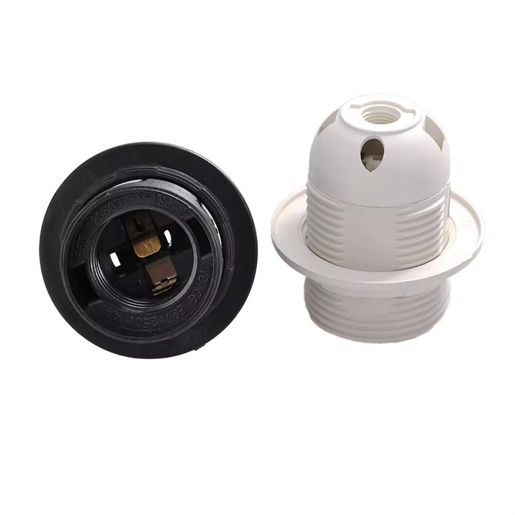 Wholesale Screw Type E27 White Plastic Lamp Holder with Ring