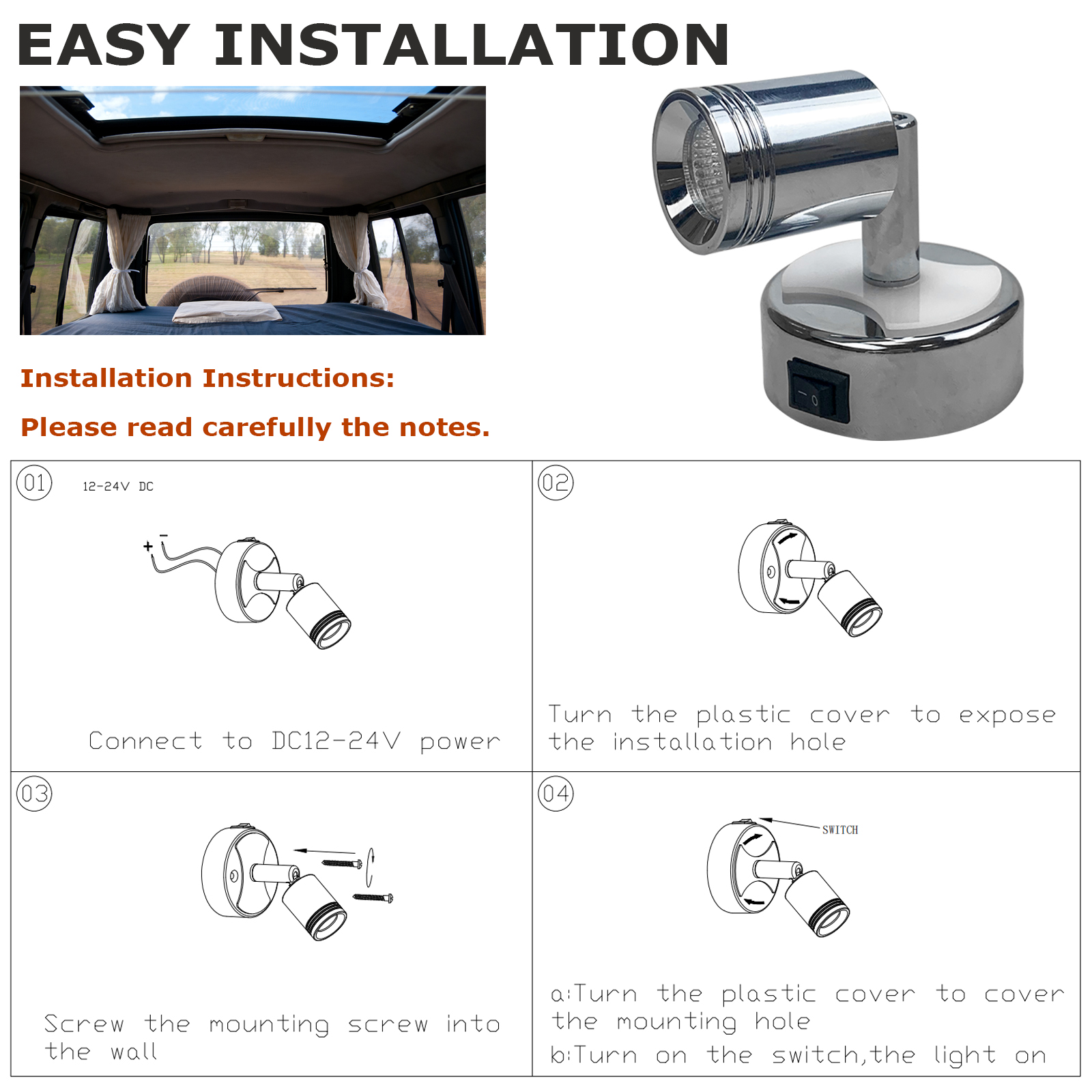 Rv Led Reading Light 10-30v for Rv Caravan Yacht Boat Marine MRL700picture5