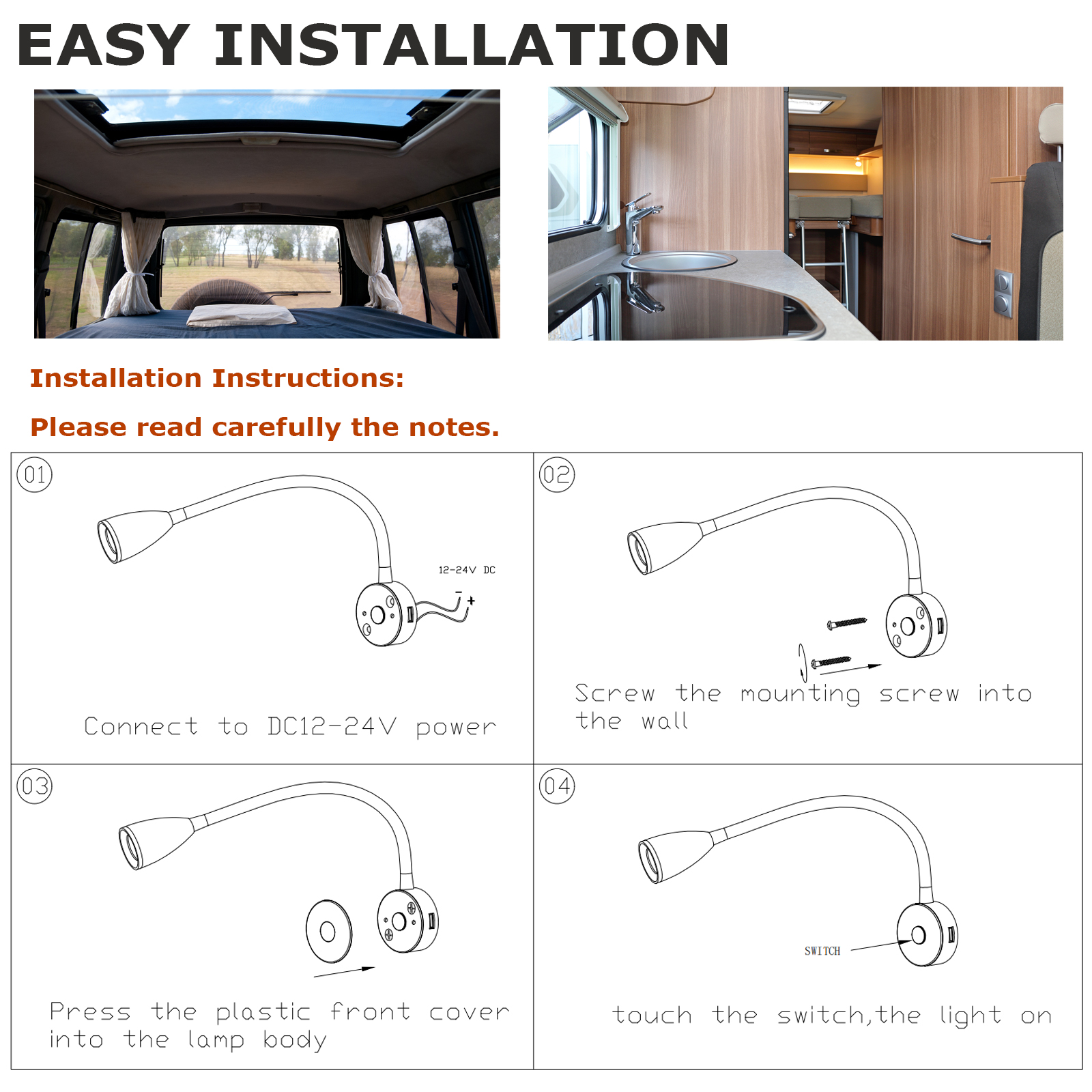 Marine Light Rv Led Reading Light 10-30v for Rv Caravan Yacht Boat MRL900picture6