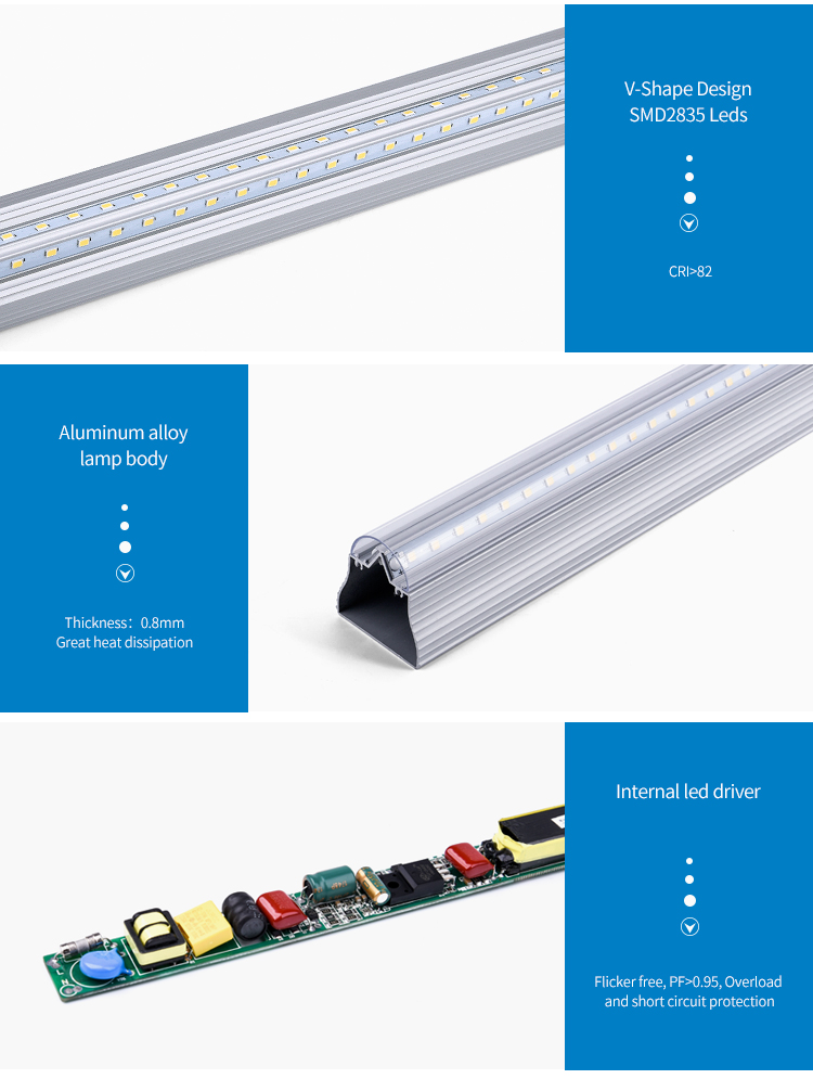 Cooler Door Led Tube Light/walk-in Cooler Led Light 4000k V Shape Cooler Integrated Led Tube Light Fixture with CE ETL TUV Certs