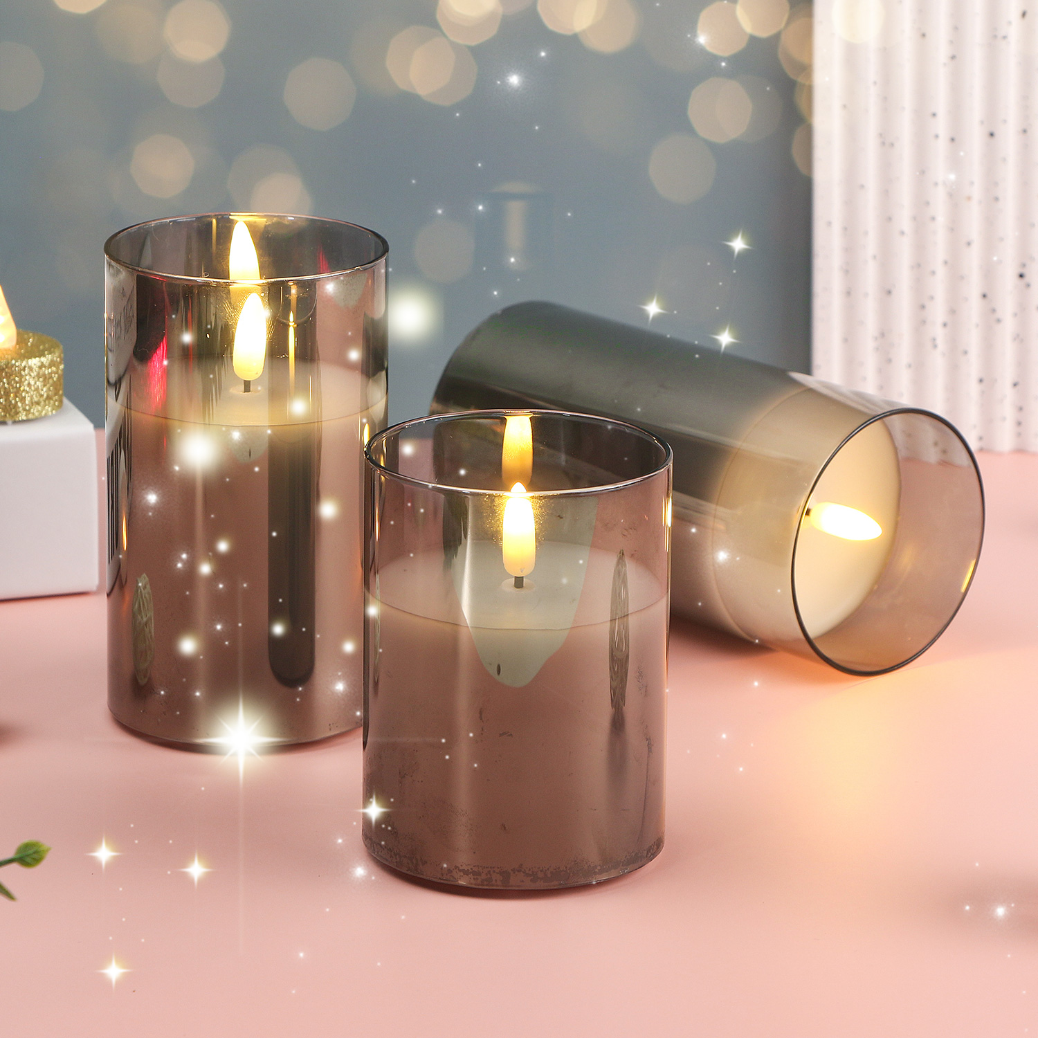 KSWING Modern Round Smart Home LED Lights Set Swing Glass with Elegant Candle Design Remote Co<i></i>ntrol for Bedroom or Hotel