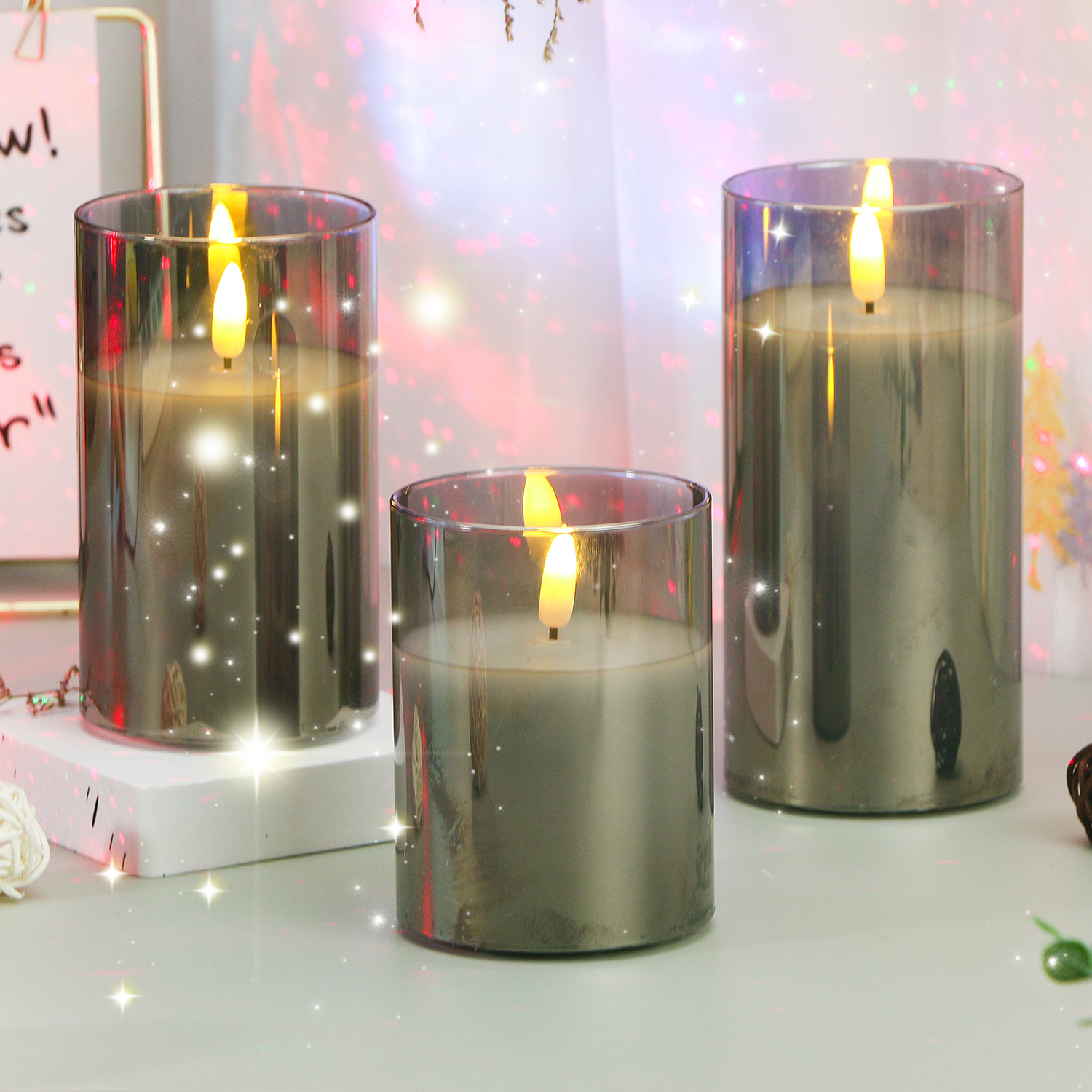 KSWING Modern Round Smart Home LED Lights Set Swing Glass with Elegant Candle Design Remote Co<i></i>ntrol for Bedroom or Hotel