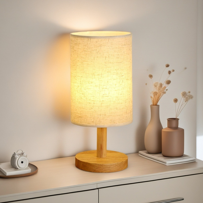 Solid Wood Nordic Decorative Desk Lamp Bedroom Bedside Study Light Emitting Diode Night Light Plug-in Energy-saving