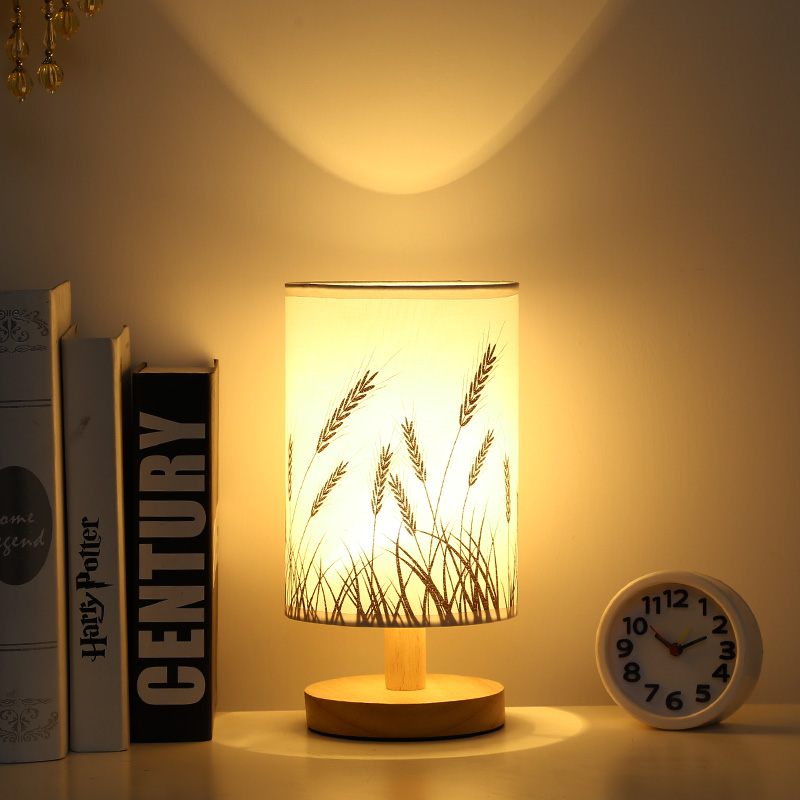 Solid Wood Nordic Decorative Desk Lamp Bedroom Bedside Study Light Emitting Diode Night Light Plug-in Energy-saving