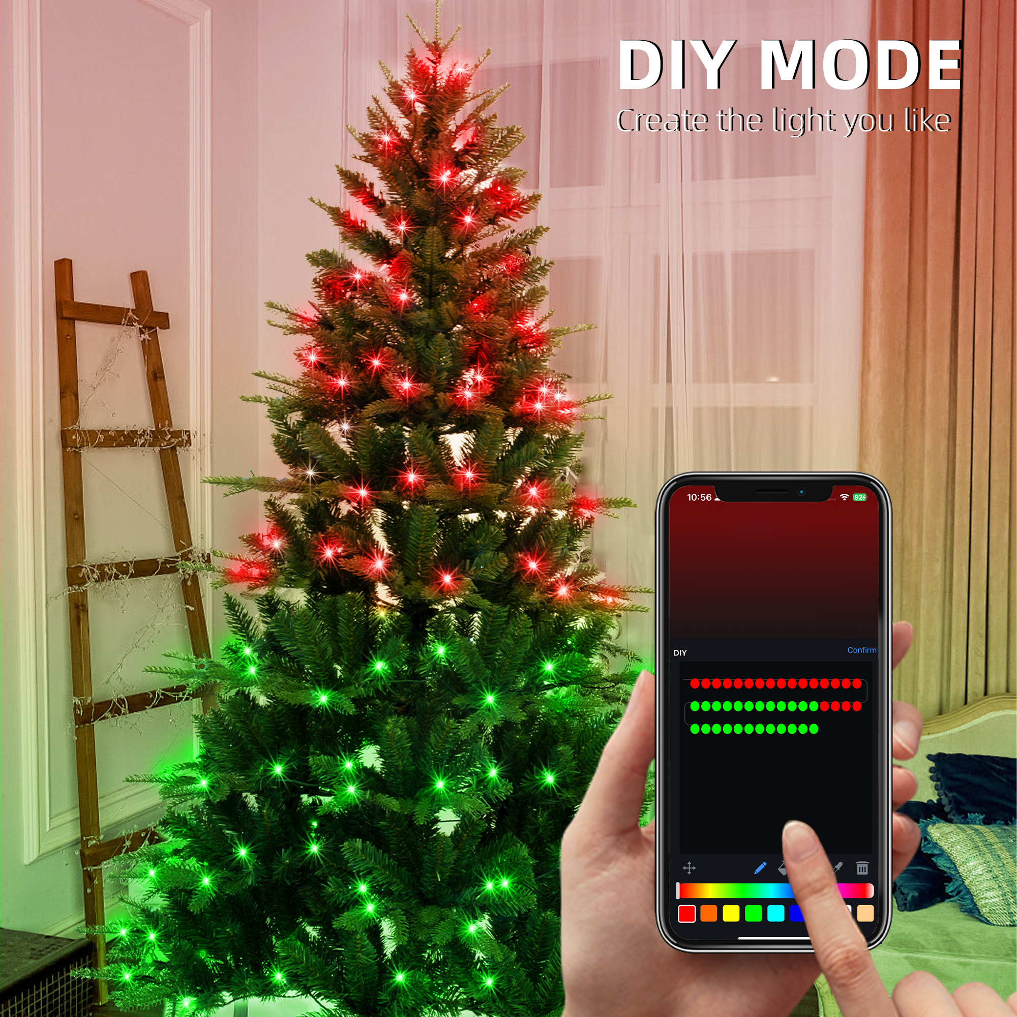 Wifi Smart Controller Pre-lit Colorful Lighted Artificial Christmas Tree With RGB Lights XMS2400picture2