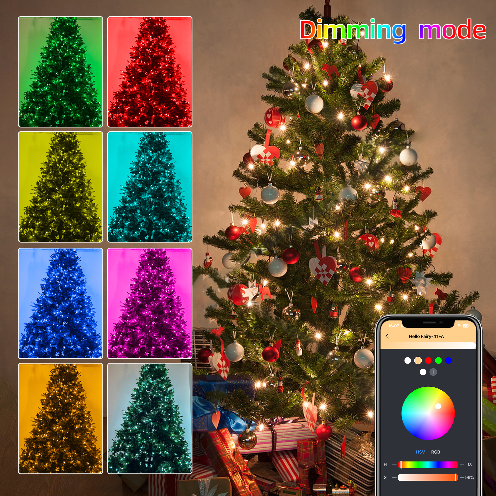 Wifi Smart Controller Pre-lit Colorful Lighted Artificial Christmas Tree With RGB Lights XMS2400picture3