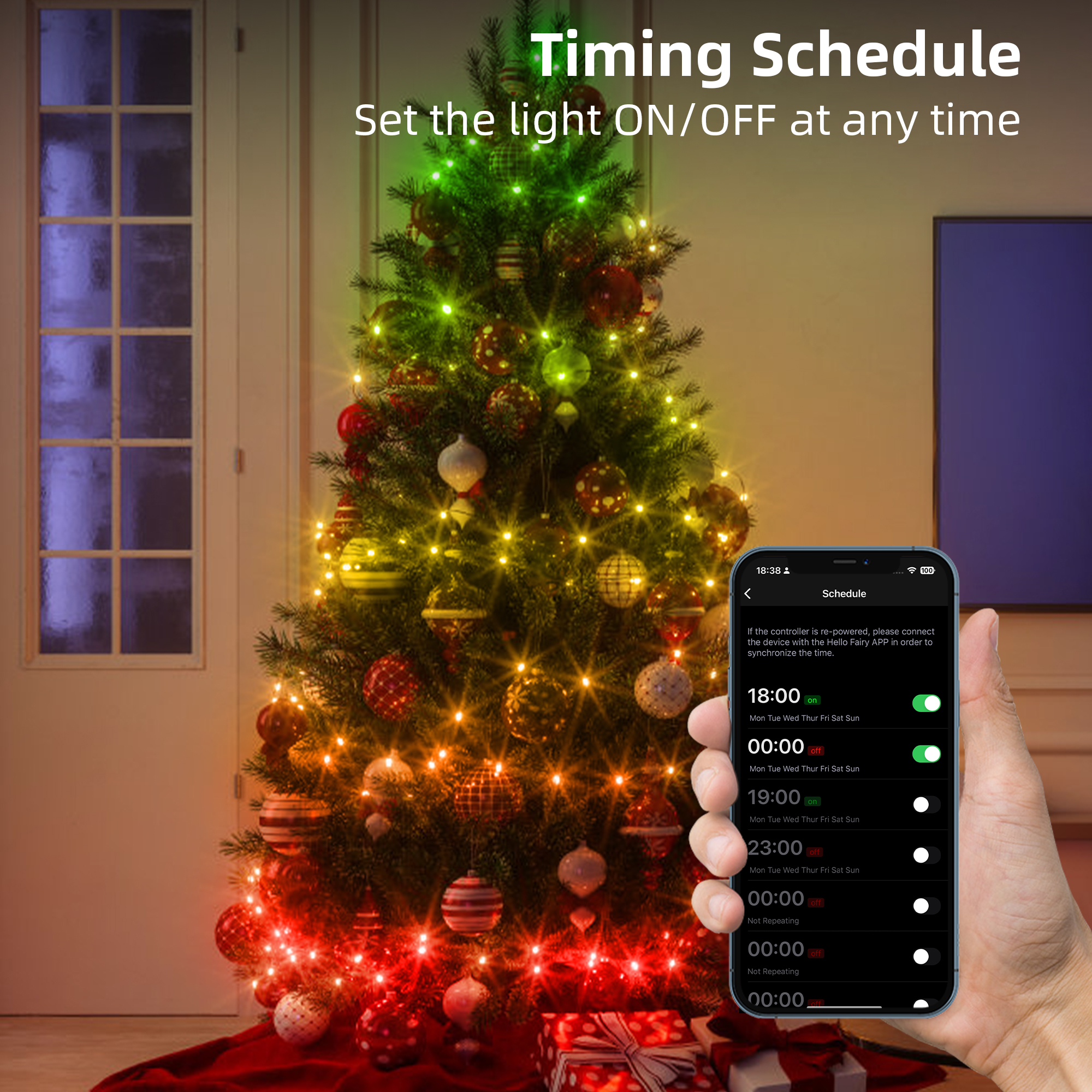 Wifi Smart Controller Pre-lit Colorful Lighted Artificial Christmas Tree With RGB Lights XMS2400picture4