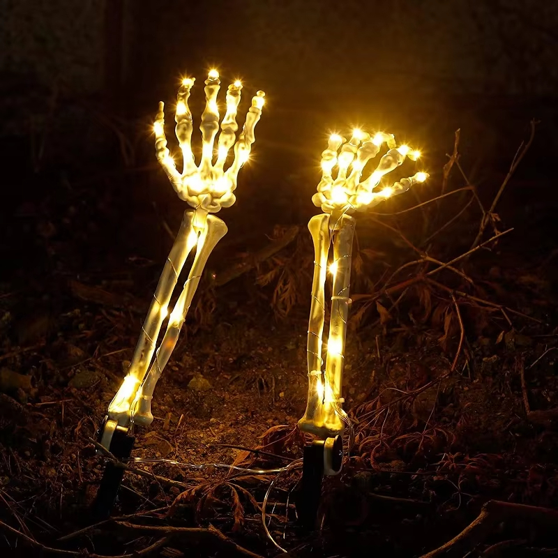 Skulls and Skeleton Hands Bone Arms Set Ground Outdoor Yard Deco Scary Halloween Decoration Lights Hpicture2