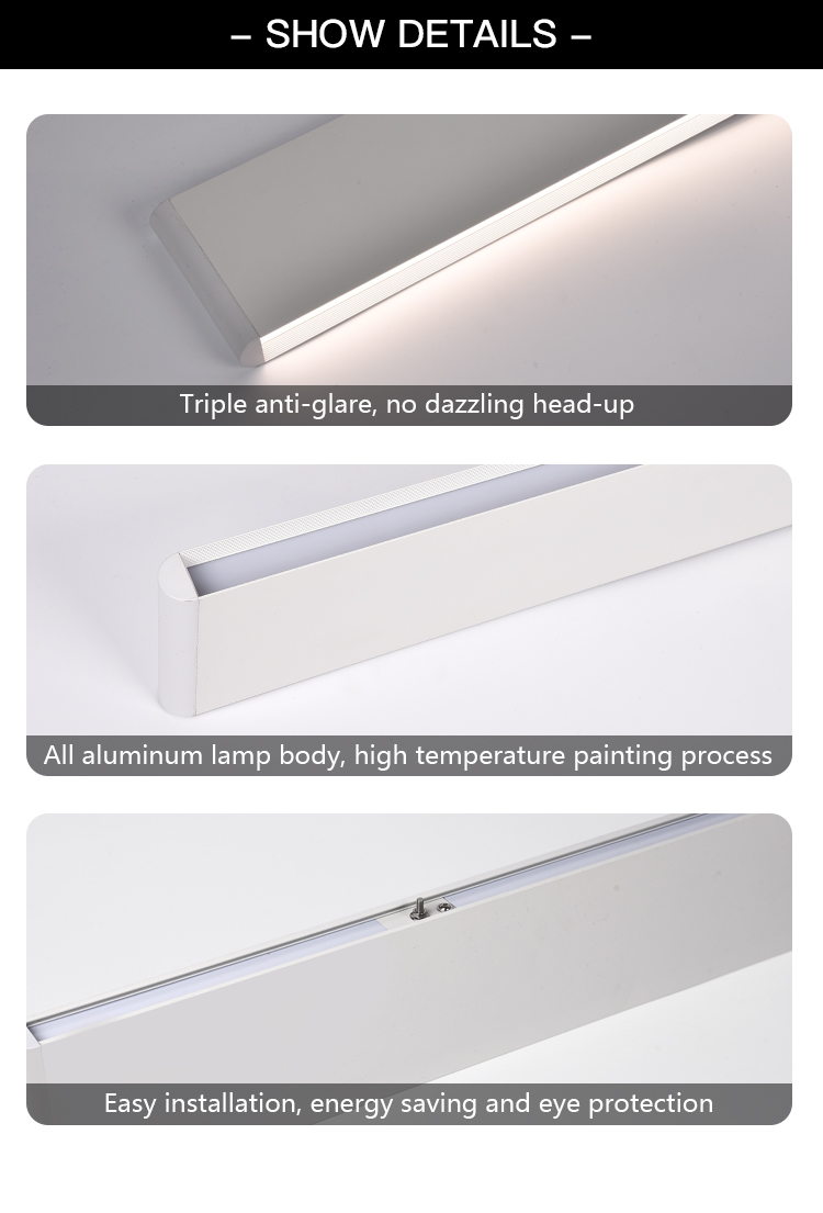 High Luminous Anti Glare Pendant Light White Black Led Linear Light for Home Office Lighting