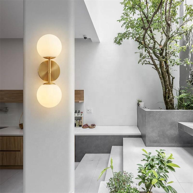Nordic Simple Glass Ball Wall Lamp Living Room Bedroom Study Corridor Postmodern Iron Wall Lights