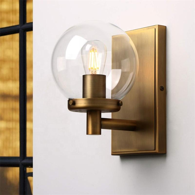 Retro Iron Art Bedroom Glass Wall Light Modern Simple Creative Corridor Small Wall Lamp