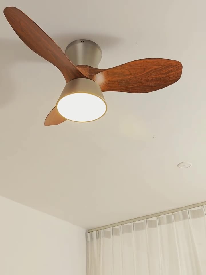Home 60inch Fan Lamp 3 Solid Wood Blades Remote Co<i></i>ntrol Electric Saving Led Chandelier Ceiling Fan with Light