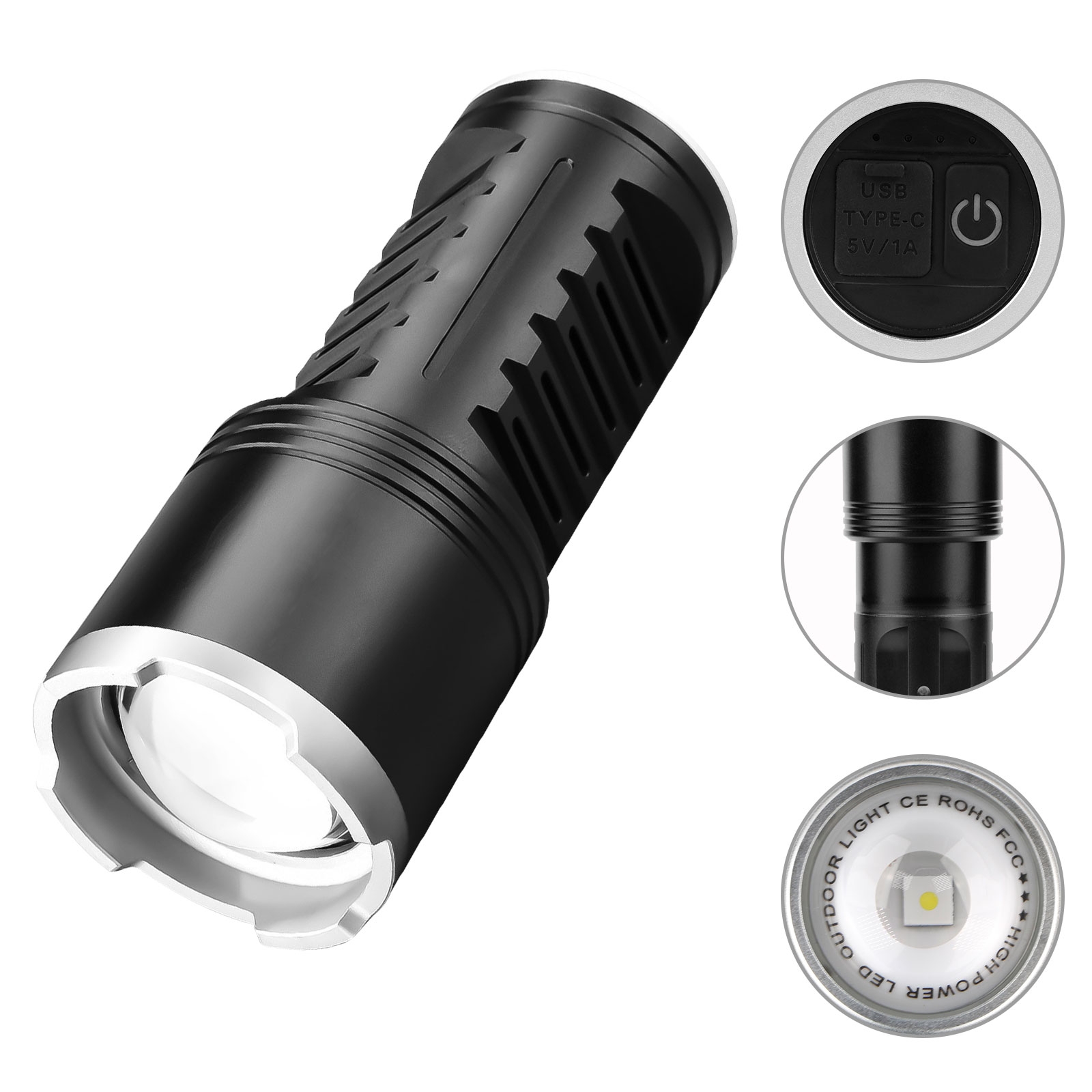 High Lumens Waterproof Aluminium Zoom Torch Flashlight FSH420