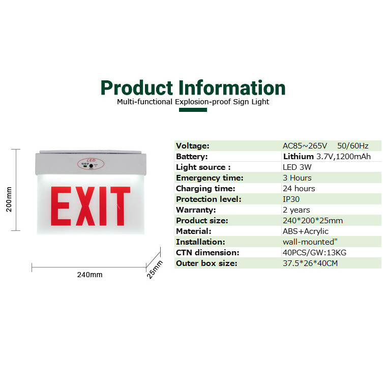 Rechargeable Red Exit Signs LED Fire Emergency Exit Light EXL140picture5