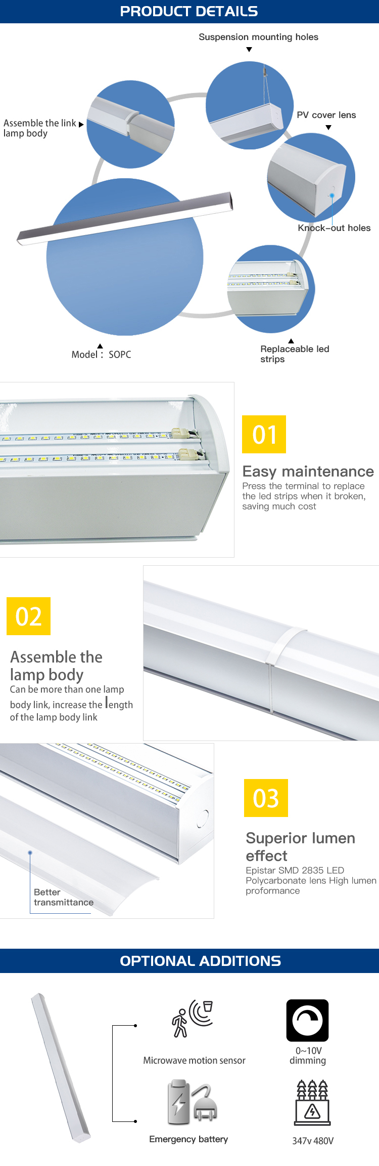 OGJG Wood Grain Color Warehouse Emergency Led Linear Custom Light Fixtures