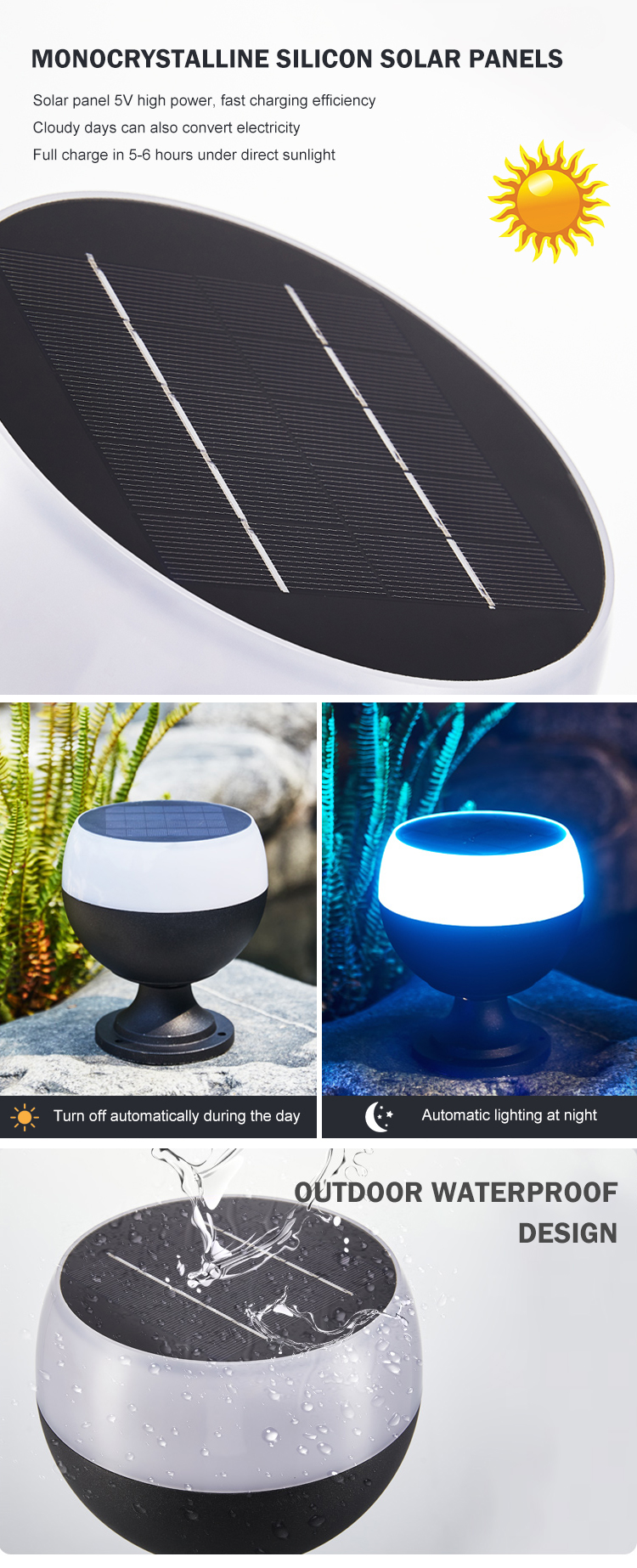 Yunduo Solar Gate Pillar Lights Post Main Gate Lamp Modern Outdoor Pillar Light
