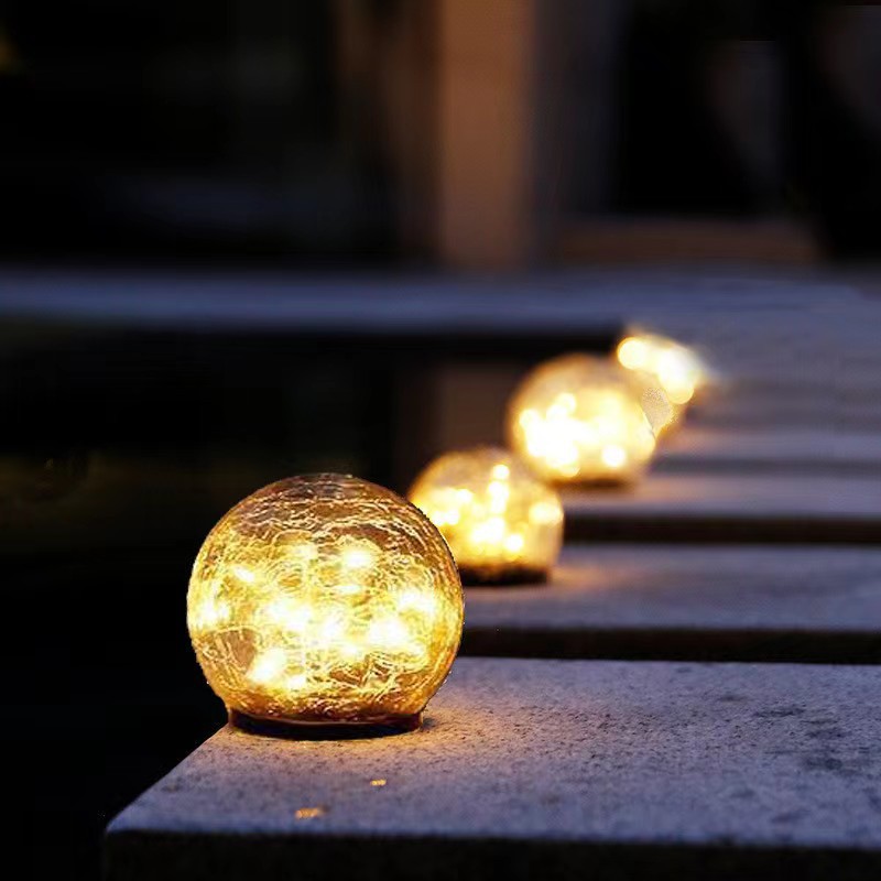 Solar LED Ground Plug Lamp Cracked Glass Design Waterproof Garden Ornament for Courtyard Decoration IP65 Rating for Lawn