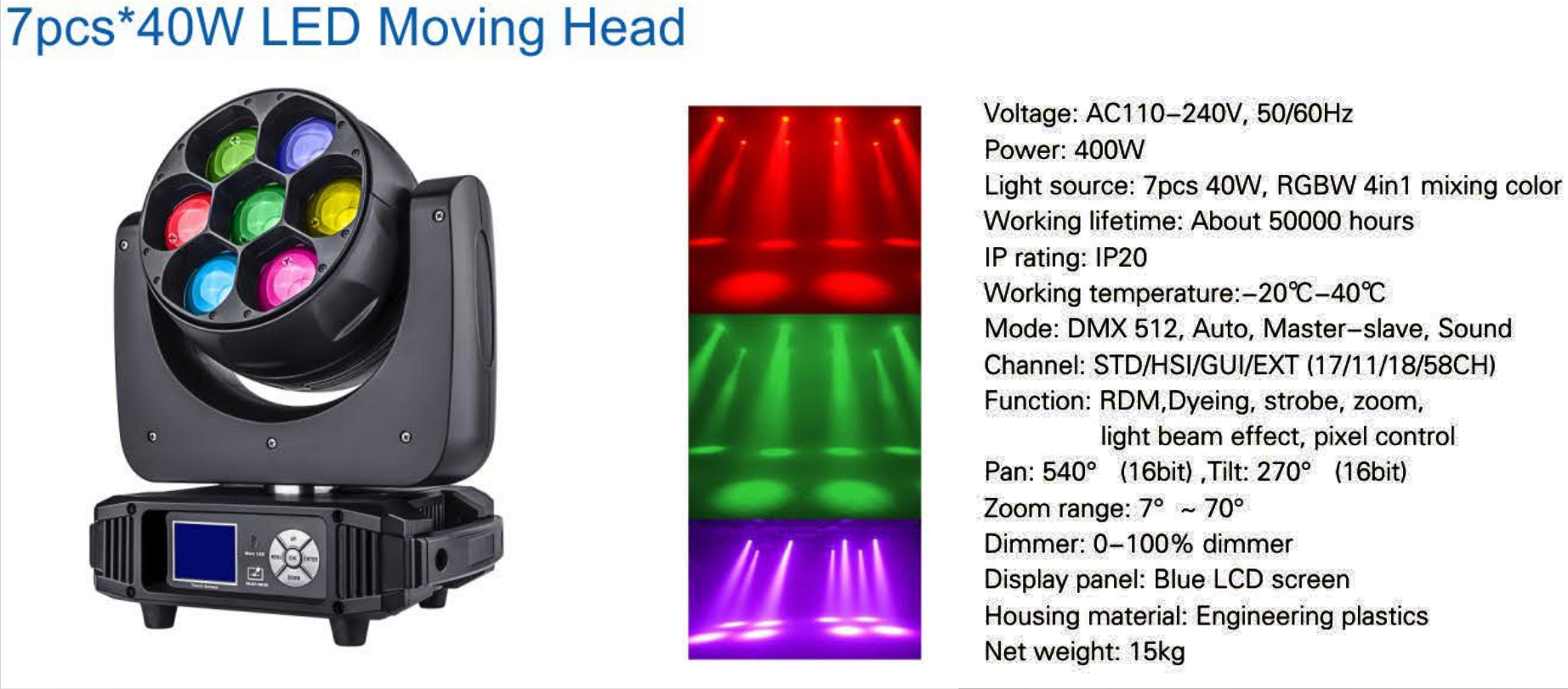 Disco 7x15w 4in1 LED Mini Beam Bee Eye 7pcs LED Moving LED Light Zoom