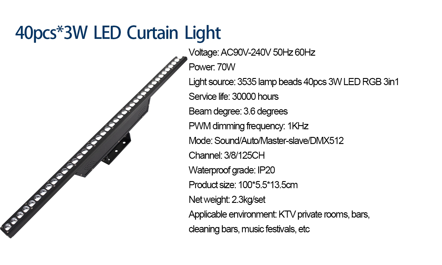 Professio<i></i>nal Stage Equipment 40pcs 3W RGBW Led 3in1 Curtain Light DMX Stage Lighting for Wedding Nightclub DJ Disco Party