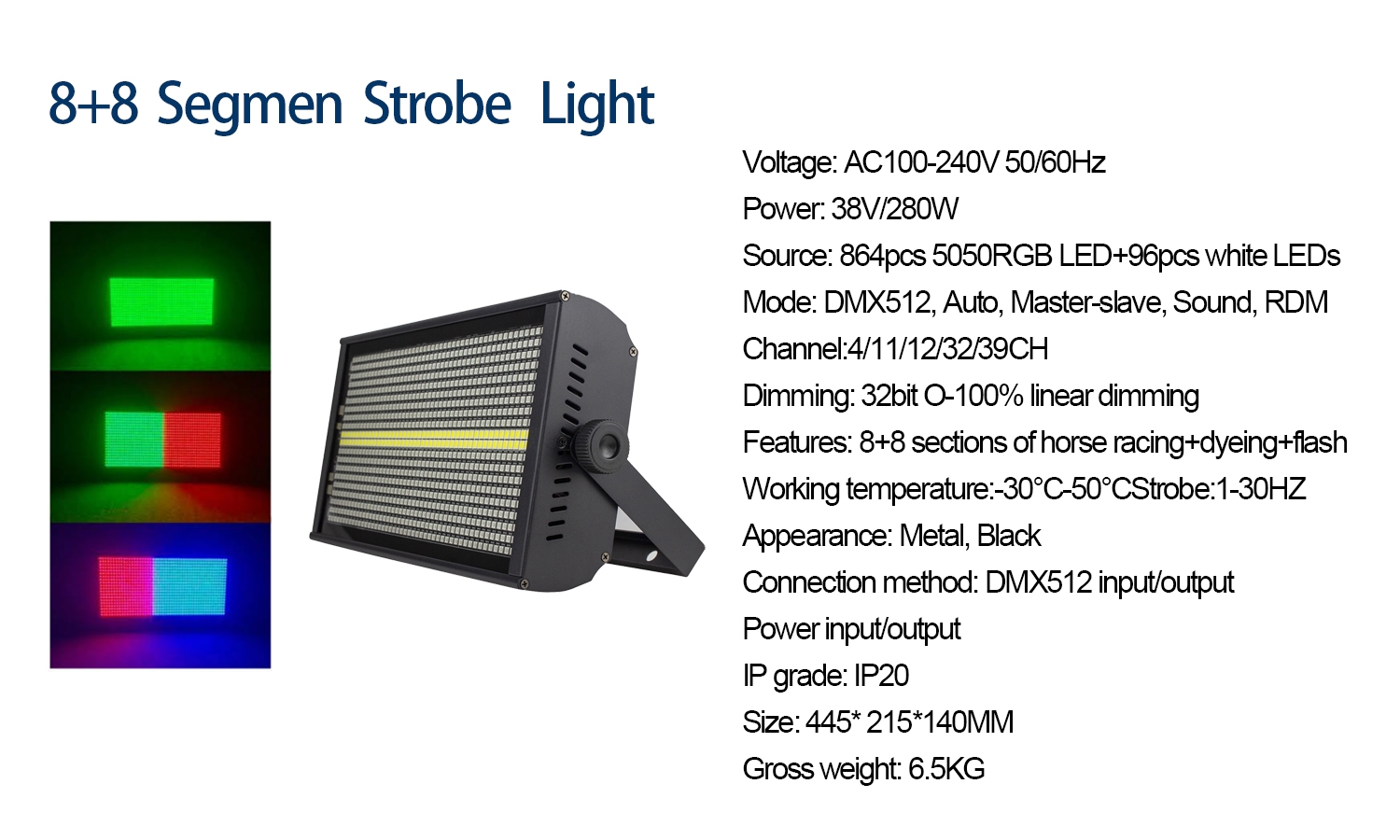 LED Stage Light 1000w /3000w 8+8 RGBW Full Color Led Strobe Light Led Stormy